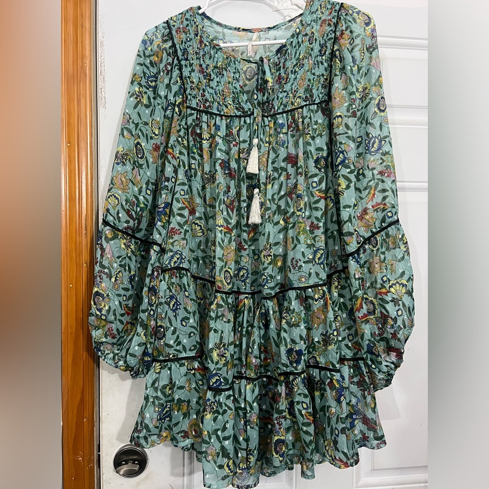 Free People Mint Green Floral Boho Dress - Picture 4 of 4